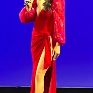 Johnathan Kayne body suit red evening gown size 6